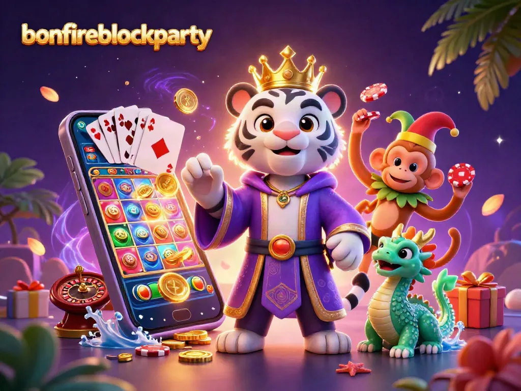 Experience the thrill of bonfireblockparty with a dynamic 3D casino illustration showcasing excitement and winning opportunities.