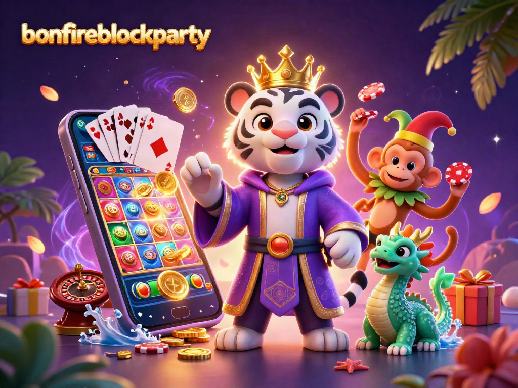 Experience the thrill of bonfireblockparty with a dynamic 3D casino illustration showcasing excitement and winning opportunities.